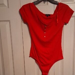 Ambiance Red Short-Sleeve Scoop Neck Bodysuit